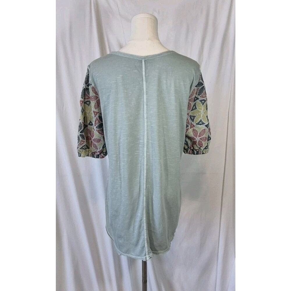Sundance Mixed Print Embroidered Floral Sleeve Cotton Top Medium - Picture 5 of 9